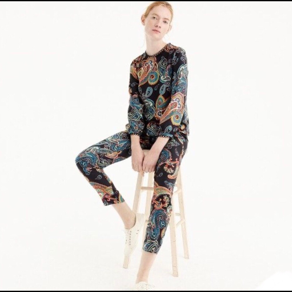 J Crew Twill Pants in Bold Paisley